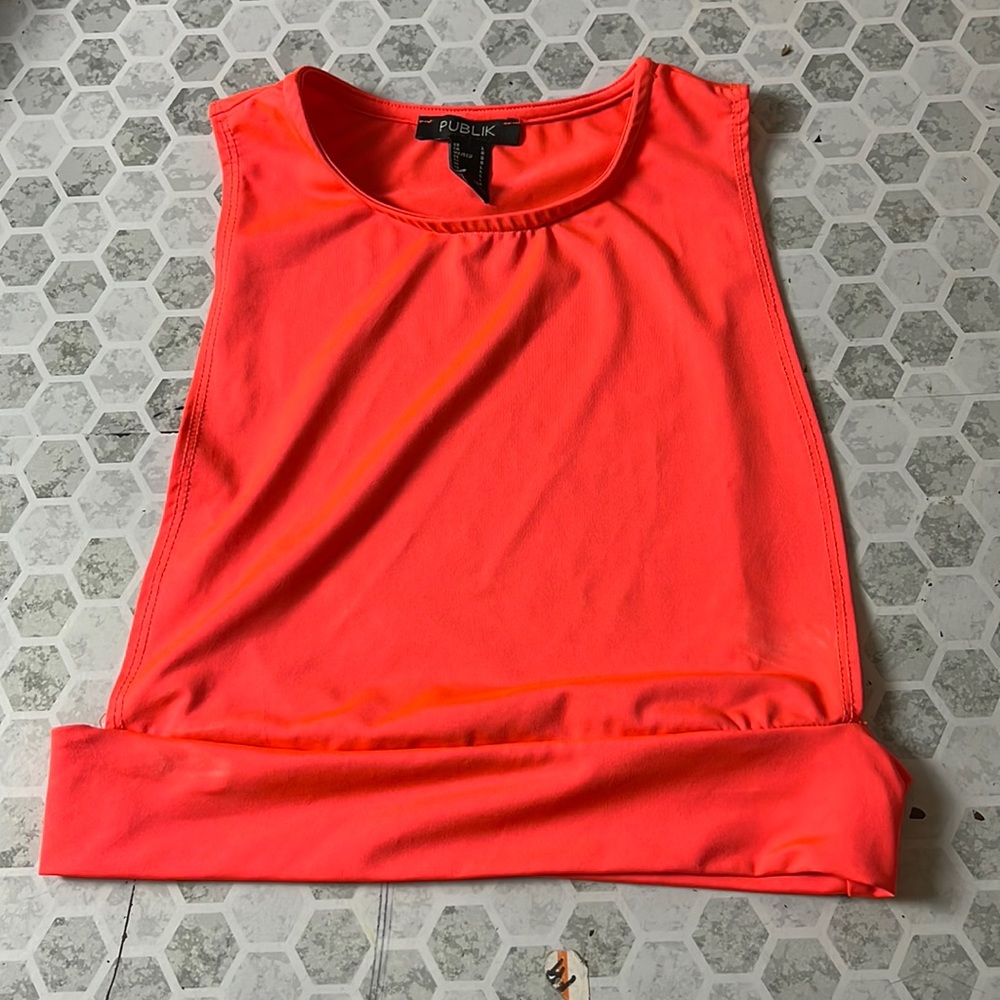 Publik Large Neon Orange Cropped Top Open Sleeve Tank Top